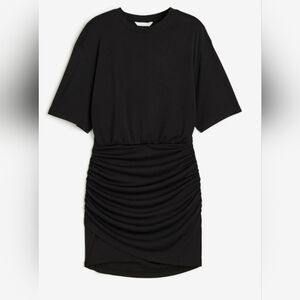 DRAPED BLACK JERSEY DRESS. NWT. LARGE.